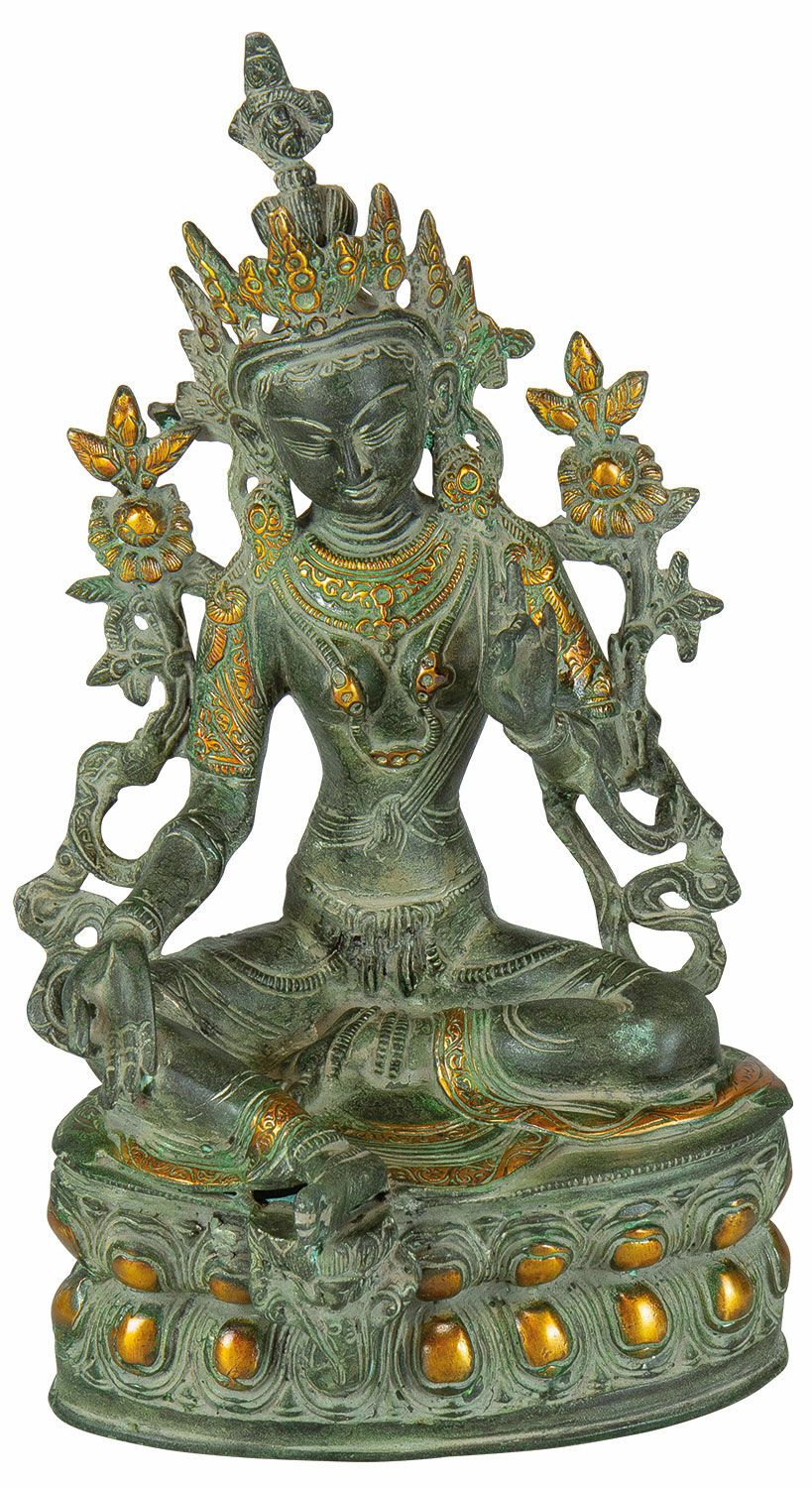 Skulptur "Tutelary Goddess Green Tara", antikbehandlad mässing