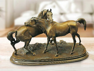 Hästskulptur "The Embrace", bunden brons von Pierre Jules Mêne