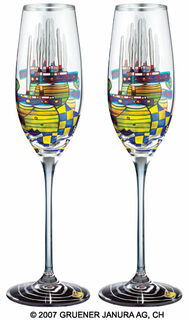 (868A) Set med två champagneglas "Pacific Steamer" von Friedensreich Hundertwasser