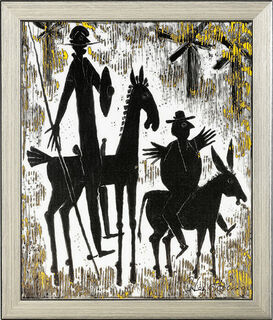 Porseleinen beeld "Don Quichot en Sancho Panza", ingelijst