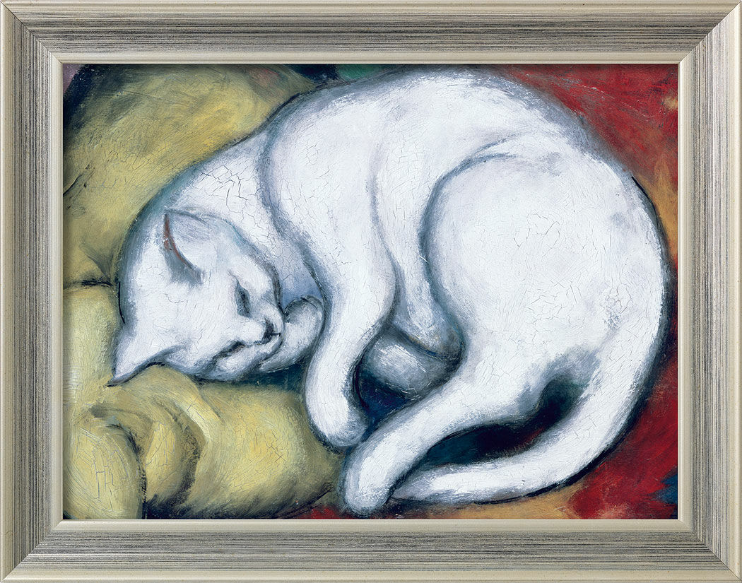 Bild "Den vita katten" (Katt på gul kudde) (1912), inramad von Franz Marc