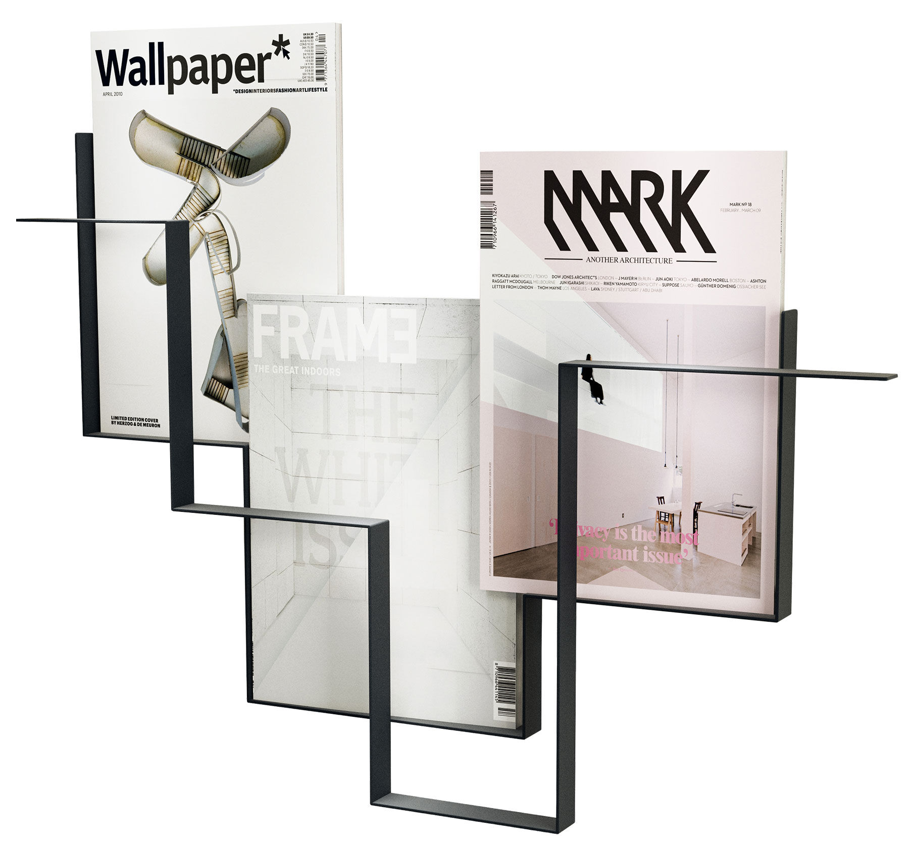 Wall magazine rack "Guidelines" (without decoration), anthracite version by Frederik Roijé Design