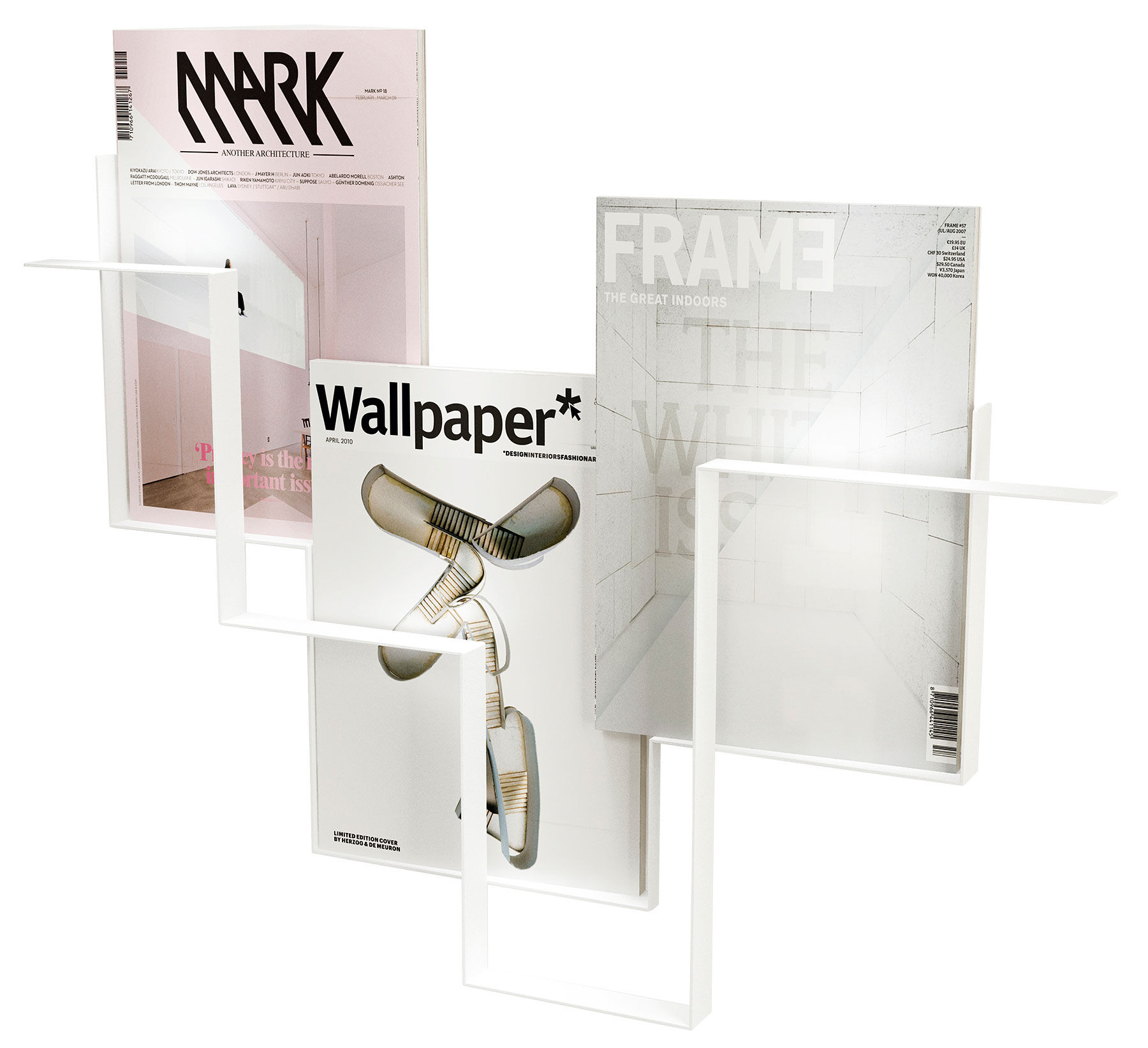 Wall magazine rack "Guidelines" (without decoration), white version by Frederik Roijé Design