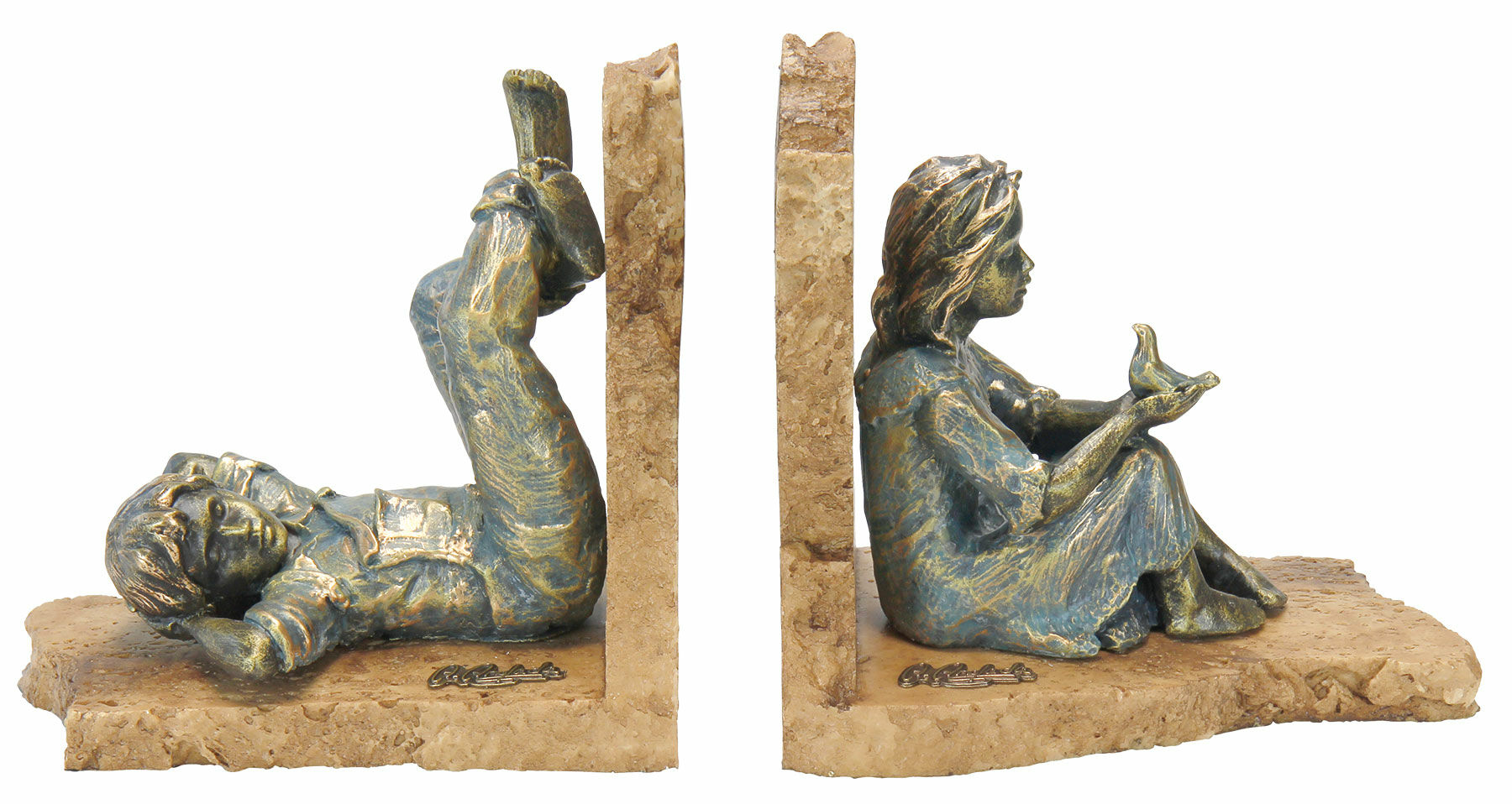 Skulpturpar / Bokstöd "Pojke och flicka", konstgjord sten von Angeles Anglada