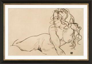Bild "Stående naken flicka med långt hår" (1918), inramad von Egon Schiele