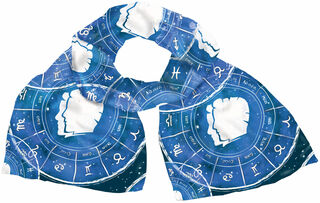 Zijden sjaal "Dierenriemteken Tweelingen" (21.05.-21.06.), blauwe versie