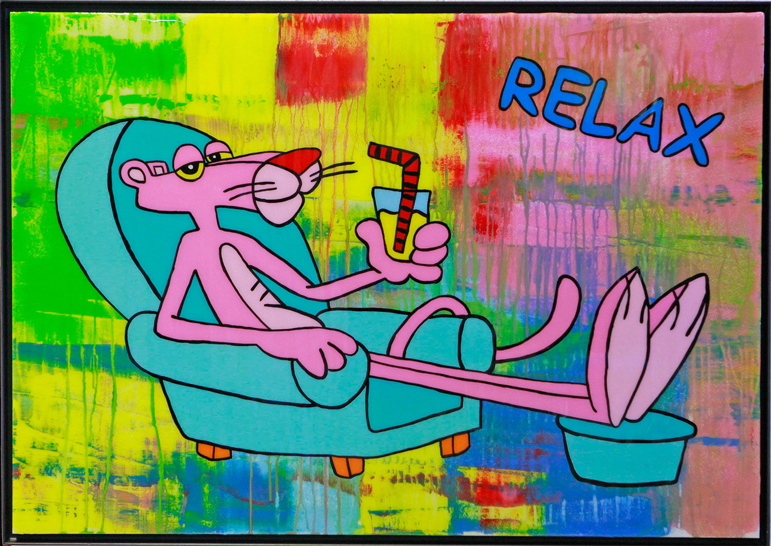 Bild "Relax, Pink Panther" (2025) (Original / Unikt föremål), inramad von Michael Pfannschmidt