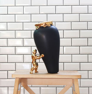 Ceramic vase "My Superhero", black and golden version by Jasmin Djerzic