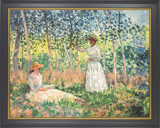 Bild "Suzanne och Blanche Hoschedé läser och målar" (1890), inramad von Claude Monet