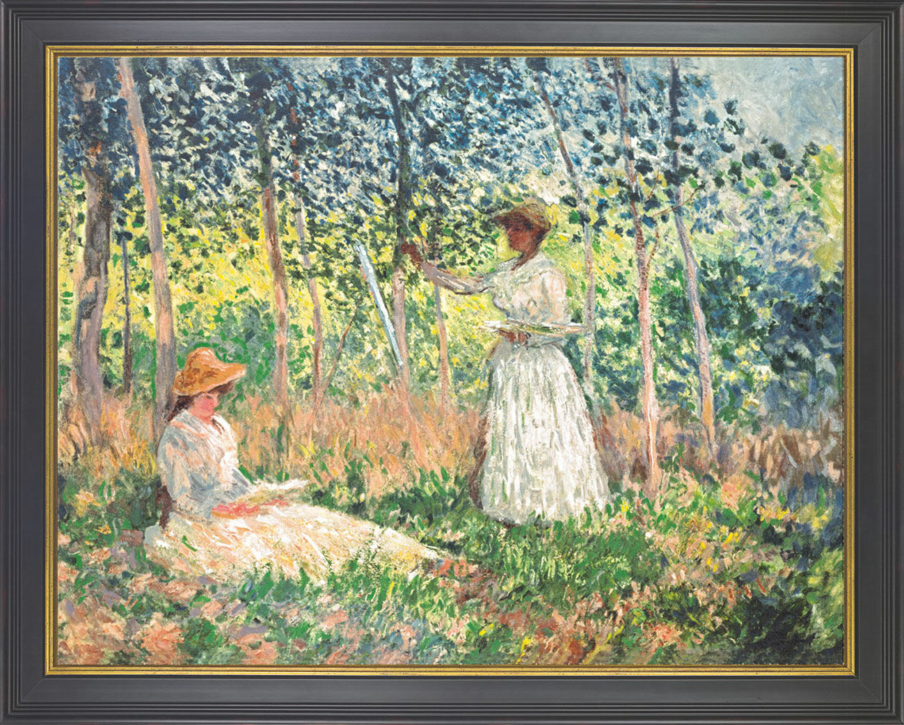 Bild "Suzanne och Blanche Hoschedé läser och målar" (1890), inramad von Claude Monet