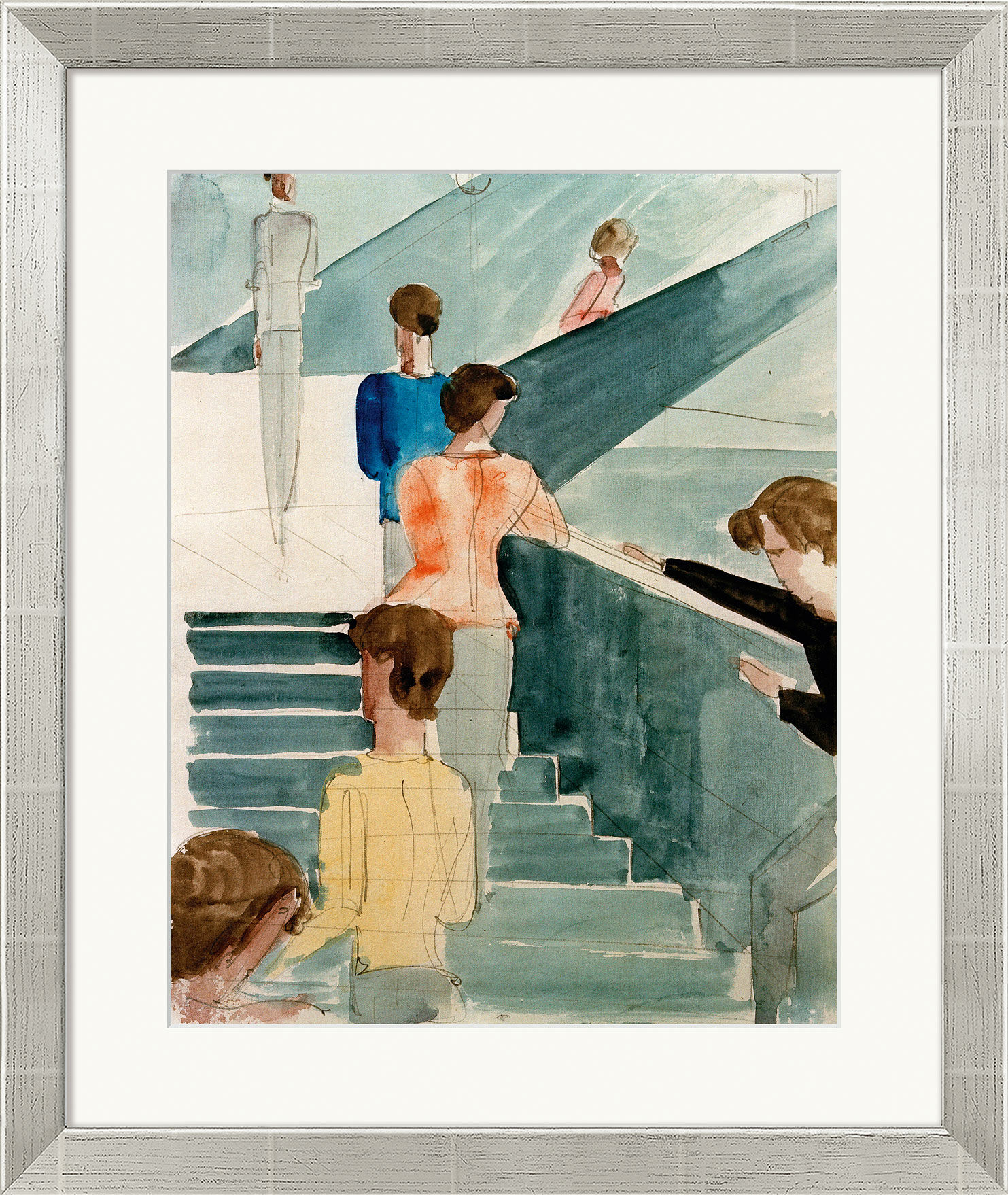 Bild "Bauhaustreppe" (1931/32), Version silberfarben gerahmt von Oskar Schlemmer