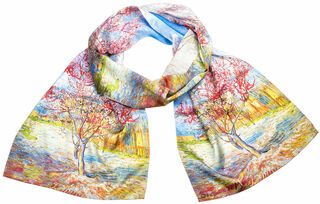 Zijden sjaal "Perzikboom in bloei"