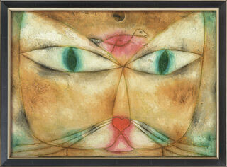 Bild "Katze und Vogel" (1928), gerahmt