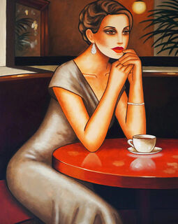 Bild "Reflections Over Coffee" (2024) (Original / Unikat), auf Keilrahmen