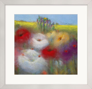 Picture "Flowers in Front of a Rape Field" (Original / Unique piece), framed