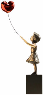Skulptur "Pige med rødt ballonhjerte", bronze