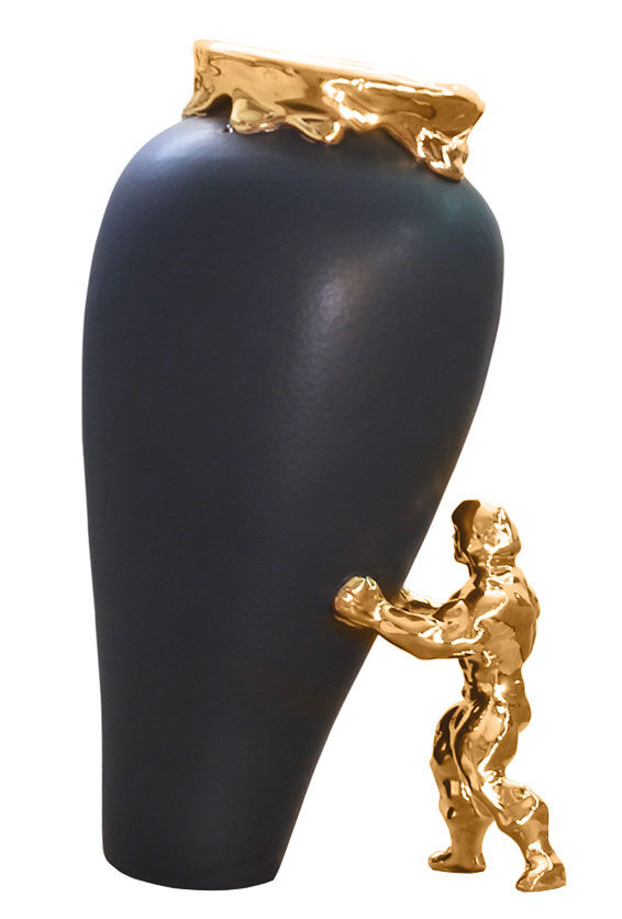 Ceramic vase "My Superhero", black and golden version by Jasmin Djerzic