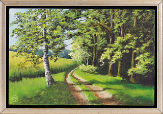 Tableau "Chemin forestier en été" (2024) (Original / Pièce unique), encadré