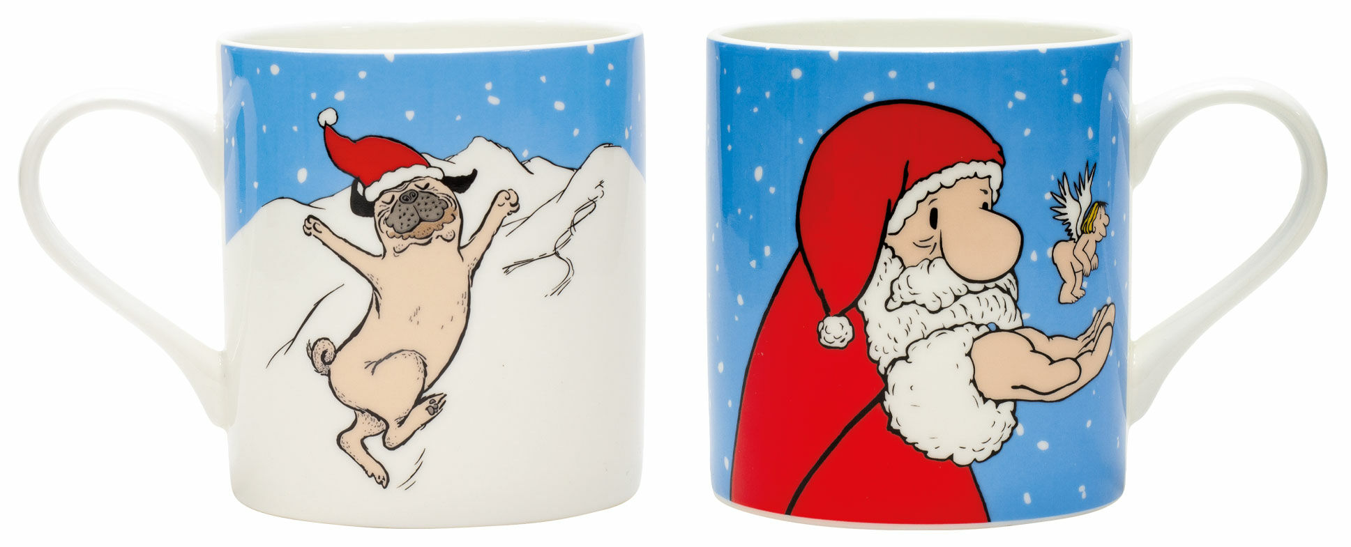 Set om 2 muggar med konstnärens motiv "Christmas Pug" & "Santa Claus", porslin von Loriot