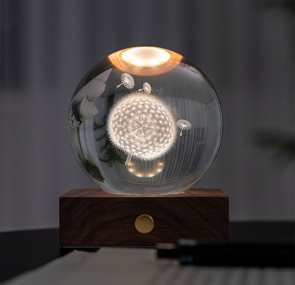 Wireless decorative lamp "Amber Crystal Light - 3D Dandelion", dimmable by Gingko