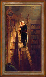 Beeld "De boekenwurm" (rond 1850), roodbruin ingelijst