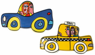 Set om 2 nyckelbrickor "Yellow Cab" och "Fun Ride", porslin