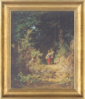 Bild "Älskande i skogen", inramad von Carl Spitzweg