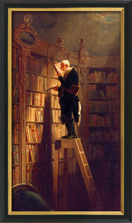 Bild "Der Bücherwurm" (um 1850), Version schwarz-goldfarben gerahmt