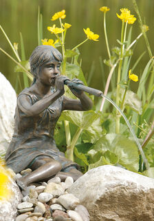 Trädgårdsskulptur / gargoyle "Flöjtspelare", brons