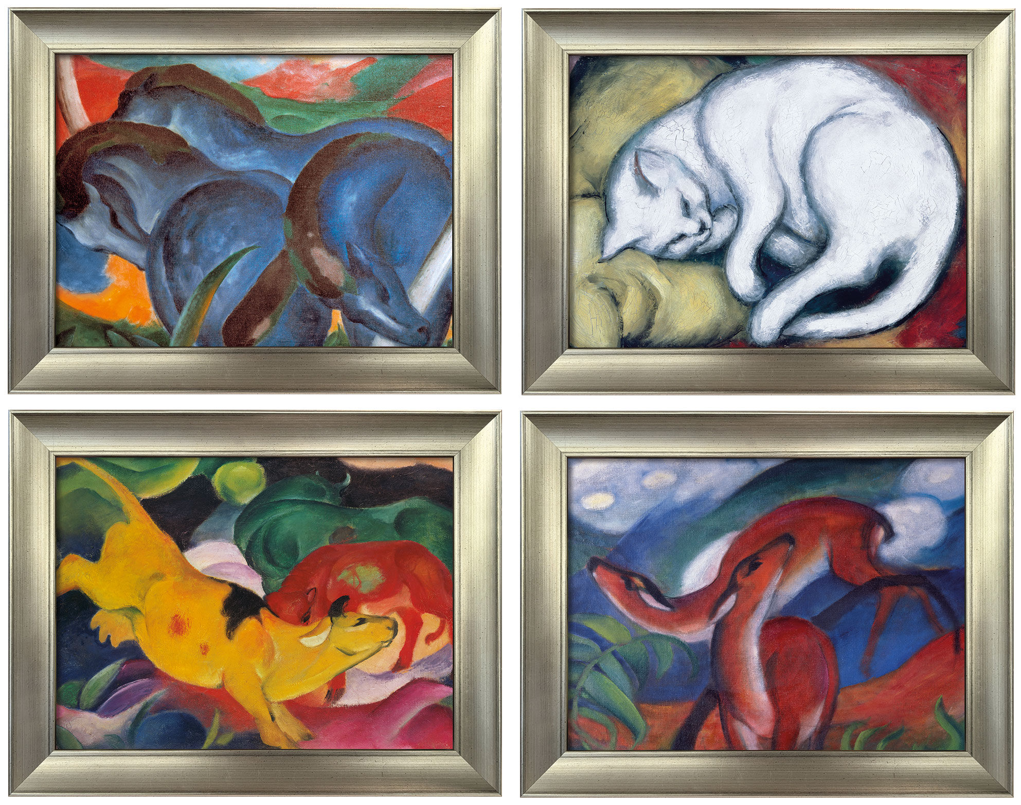 Ensemble de 4 tableaux d'animaux, encadrés von Franz Marc