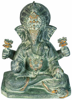 Skulptur "Indischer Gott Ganesha", Messing Antikgrün-Finish