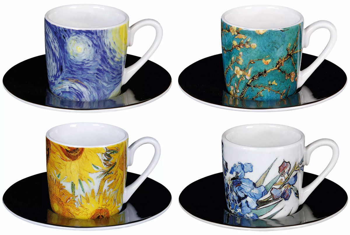 Set of 4 espresso cups with artist motifs, porcelain by Vincent van Gogh