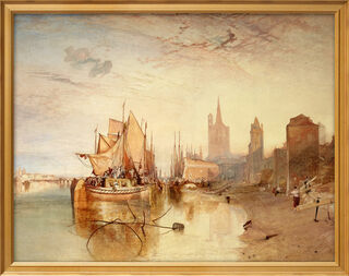 Bild "Köln, ankomsten av en paketbåt: Kväll" (1826), inramad von William Turner